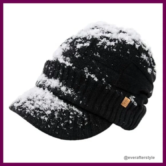 Merino Wool Blend Winter Beanie with Brim Visor Fleece Lined Waterproof TOP-EX Waterproof Visor Beanie Hat for Men Winter Knit Skull  main image 2